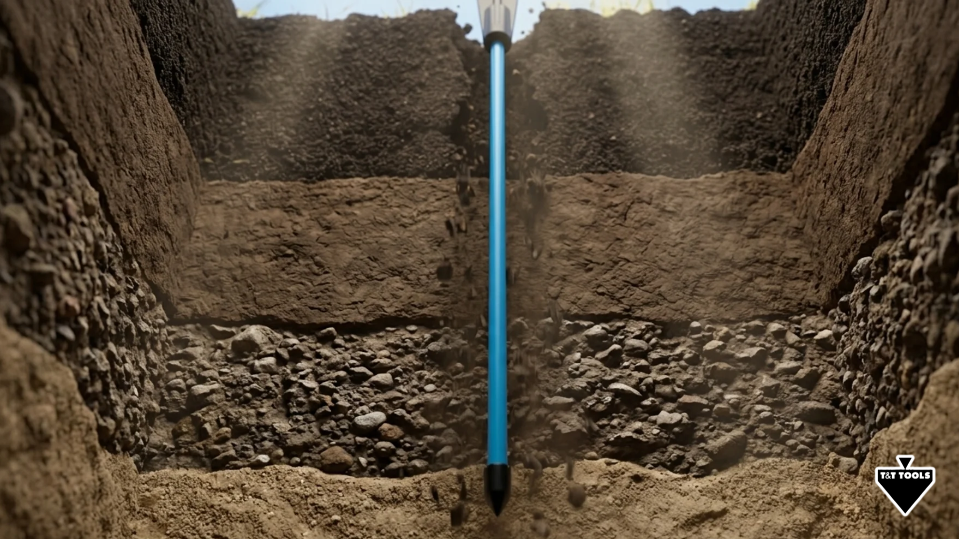 Soil probe going through layers of soil and dirt