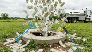 money shooting out of manhole with soil probe and hook