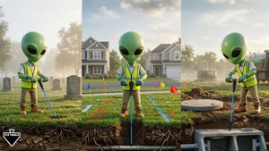 alien with soil probe field with pipe and septic tank