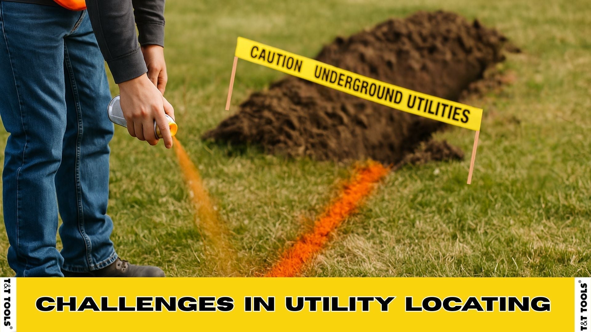 Worker marking underground utility lines before excavation