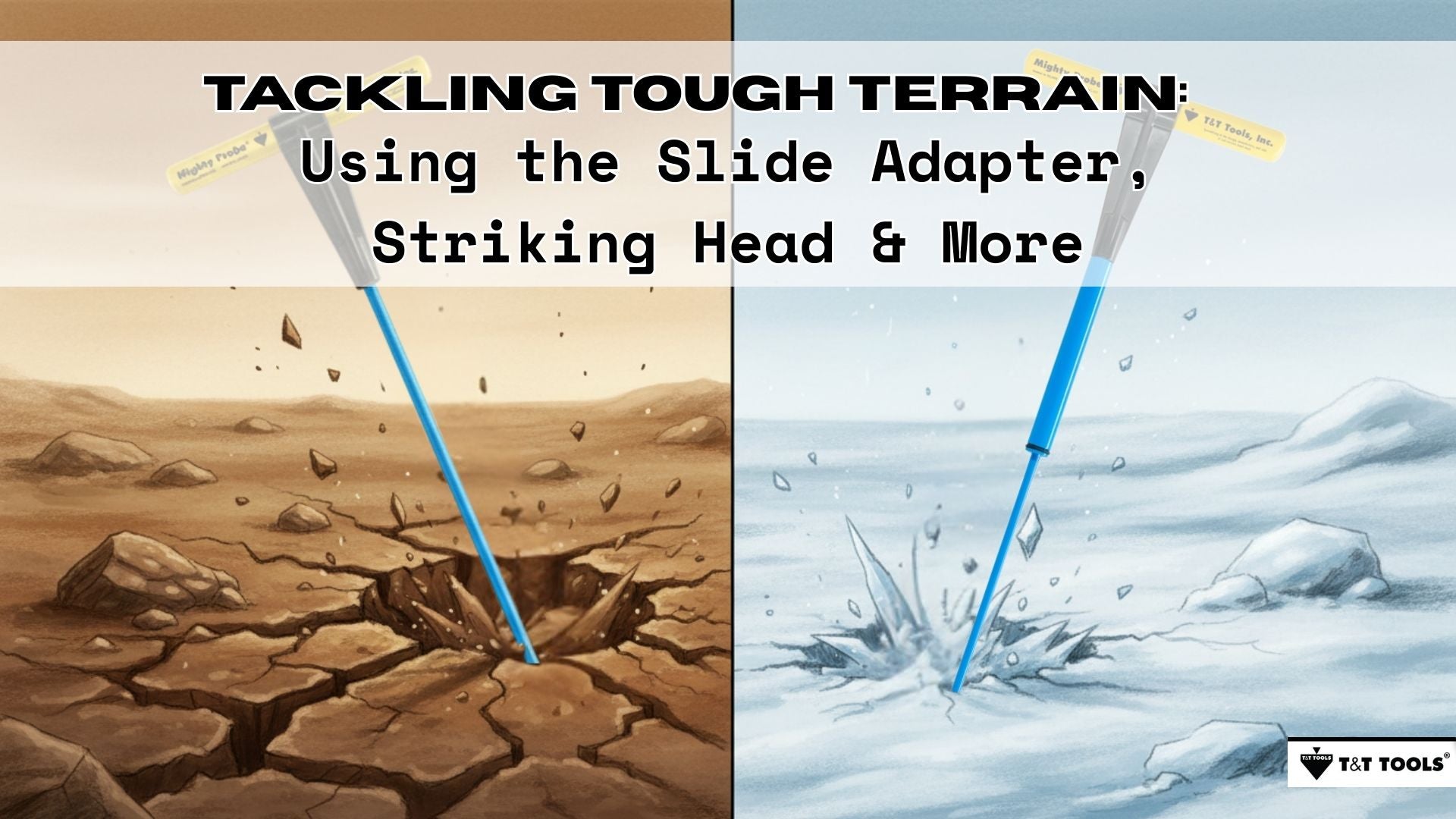Illustration showing probing tools designed for hard dry soil and frozen ground conditions using slide adapters and striking head probes.