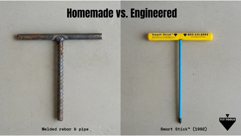 Comparison graphic showing homemade underground probing tools versus engineered professional probes