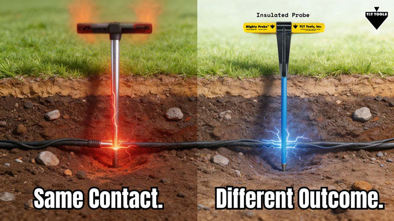 Use the “Same Contact, Different Outcome” insulated vs metal probe graphic