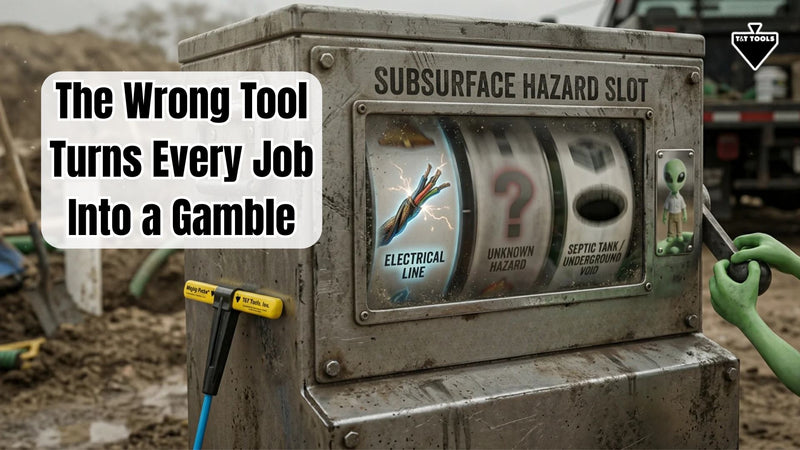 Vintage slot machine-like device with hazard symbols and text about job safety.