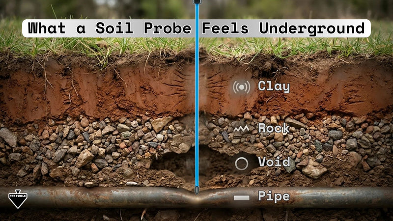Diagram showing how different underground soil conditions feel when using a soil probe