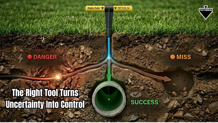Underground probing graphic showing different possible underground outcomes while using a professional soil probe