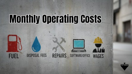 Monthly septic business operating cost infographic showing fuel maintenance disposal fees software and payroll expenses