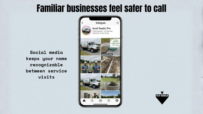 Instagram feed showing septic business social media content and customer engagement