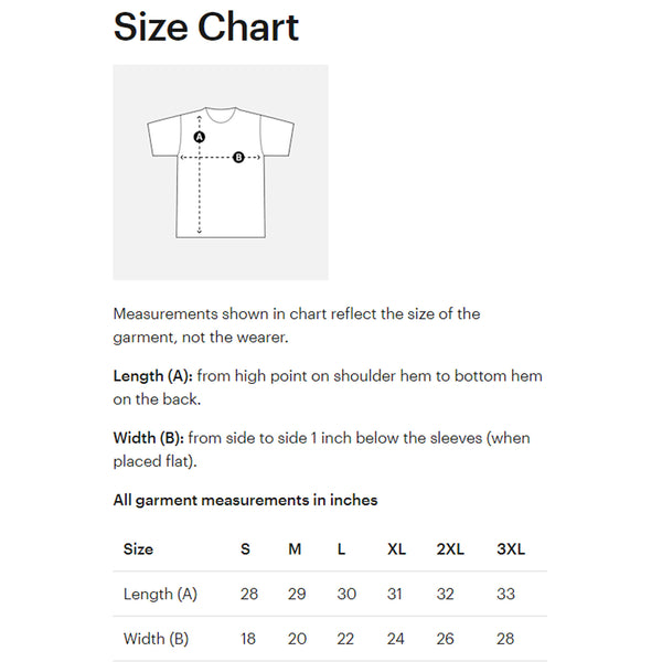 T&T Tools T-shirt size chart